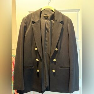 Tahari Black Double-Breasted Blazer with Gold Rhinestone Buttons